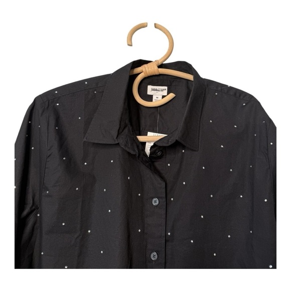 J. Crew ** Hotfix Jeweled Rhinestone Black Button Down Shirt NEW Medium CC968 - Picture 7 of 14